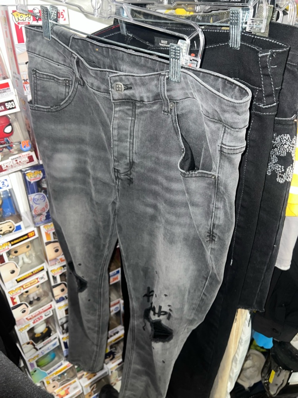 Ksubi Grey Washed Skinny Jeans with Black Paint Accents